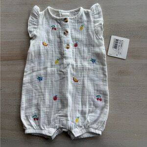 Starting Out White Baby Cotton Romper with Fruit Embroidery, Size 12 Months NWT